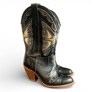 Vintage Miss Capezio Butterfly Boots Black Leather Western Cowboy Womens 7